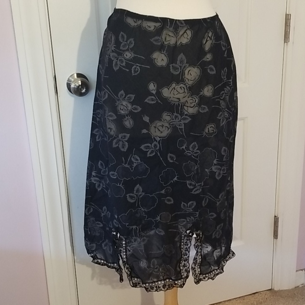 Vintage Black and Sheer Floral Slip M/L